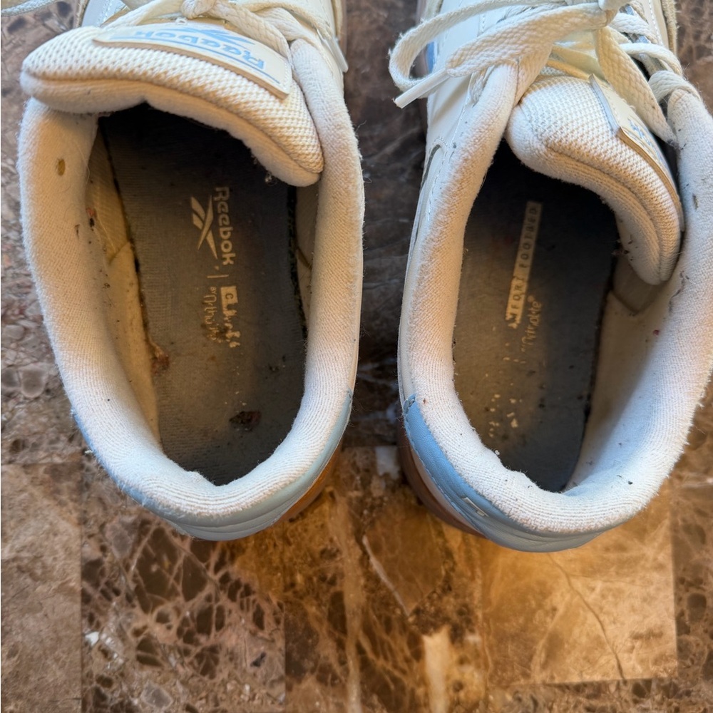 Reebok Women’s White Sneakers with Light Blue Trim, Size 8.5